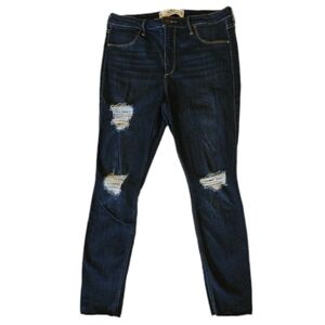 Hollister Curvy High Rise Jean Leggings Dark Blue Distressed Stretch 11S